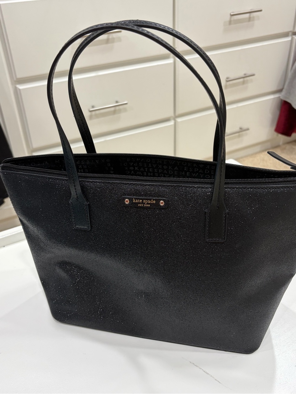NWOT kate spade black glitter tote